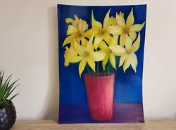 Buy FLOWER Art Original Art Oil Pastel DAFFODILS Painting GLOSS FINISH Daffodils ART • 19.99£