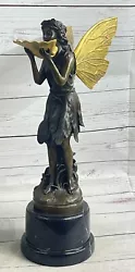 Buy Gorgeous Large Bronze Metal Garden Fairy Statue Home DECOR Gilt Sculpture Golden • 157.15£