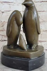 Buy Penguin Family On Heart Shaped Marble Base Bronze Statue Figure Sculpture 8  X 6 • 238.04£