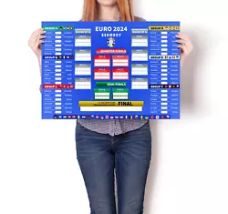 Buy Euro 2024 Football Tournament Poster Planner Wall Chart Blue Fully Laminated • 1.75£