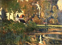 Buy Abel Gay (1877-1938) Large Signed French Oil Board - Autumn River Landscape • 91£
