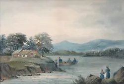 Buy English School Original Antique Watercolour Painting Fishing Lake Landscape View • 31£