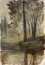 Buy TREES RIVER LANDSCAPE - Watercolour Painting - 20TH CENTURY - IMPRESSIONIST • 80£