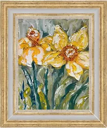 Buy Daffodils Art Framed Narcissus Oil Painting On Canvas Yellow Flower Painting • 142.24£