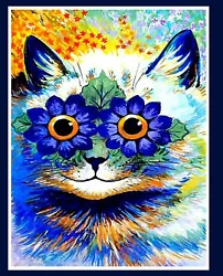 Buy Louis Wain - Trippy Kitty - Flower Power Art Painting Print • 6.79£
