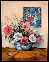 Buy Frank Potter (1885-1958) Roses & A Persian Tile English Still Life Oil Painting • 0.99£