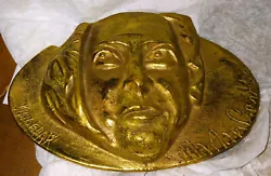 Buy Vintage BRASS FACE MASK ART - Signed Artist Sindeiar Death Mask? Paperweight? • 82.65£