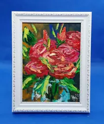 Buy Red Roses In A Vase Original Oil Painting Flower Bouquet Handmade Wall Art Ooak • 51.51£