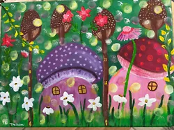Buy Hand Painted Canvas  Toadstools Fantasy Fairy Forest Acrylic Art • 7.50£