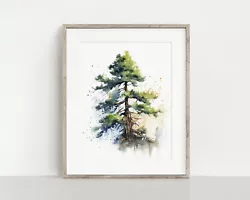 Buy Pine Tree Print, Tree Watercolour Painting Wall Art, Unframed • 7£
