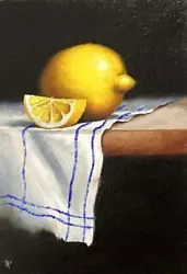 Buy Jane Palmer Art Original Still Life Oil Painting Framed Art, Lemon On Cloth • 375£