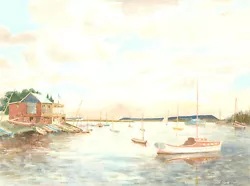 Buy R.D. Moore - Mid 20th Century Watercolour, Calm Coastal Scene With Boats • 22.40£