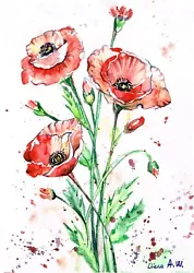 Buy Red Poppies , FLOWERS, Original Watercolour Painting  Not A Print  • 24.99£