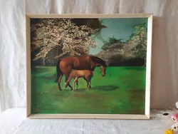 Buy Peter Kendall Canvas Framed Painting Horses Mother Foal Horse Vintage Retro Old • 58£