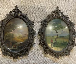 Buy Pair Vintage Miniature Landscape Paintings On Copper By Bary In Brass Frame • 125£
