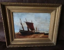 Buy 19th Century British School, Beach Scene With Fishing Boats Oil On Board,Signed • 125£
