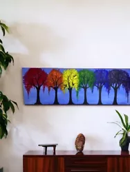 Buy Rainbow Trees Of Life Wall Art Original Acrylic Painting Home Decor Aprx 36 X 12 • 62.34£