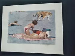 Buy Vintage Signed Joe Jaqua Beach Scene Girls With Tiger Watercolor Painting Art • 944.99£