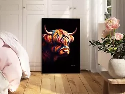 Buy Colorful Highland Cow Painting Large A2 Canvas Crispin FREE DELIVERY • 19.99£