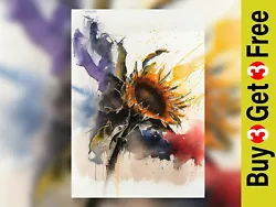 Buy Radiant Blooms Watercolor Painting Print Of A Sunflower On Abstract Various Size • 4.99£