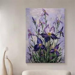 Buy H247 Hand-painted Oil Painting Thick Texture Purple Flower Iris On Canvas • 34£
