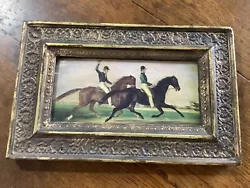 Buy Small Vintage German Genre - Bild  Framed Painting Of 2 Horses.  • 55£