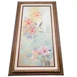 Buy Vintage Original Oil Canvas Painting Hummingbirds Flowers Framed Signed 12X24 • 100.38£