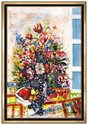 Buy Guy Dessapt Original Painting Oil On Canvas Floral Still Life Frame Large Art • 2,722.79£