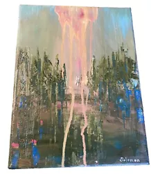 Buy Abstract Impressionist Forest, Water & Pink Sun Oil & Spray Painting Box Canvas • 10£
