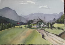 Buy Watercolor Sign. Harry 1907 Property Inn In Front Of Mountains In Austria • 146.69£