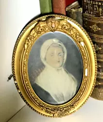 Buy Fine Antique French Miniature Of Older Lady - In Ornate Silk Backed Frame • 12£