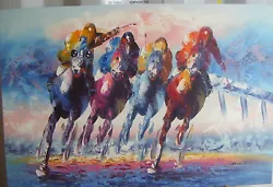 Buy Colourful Horse Racing Art Oil Painting 24x36  Stretched • 55£