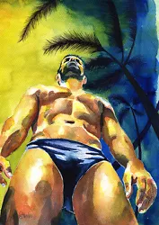 Buy PRINT Original Artwork Watercolor Painting Gay Male Nude  Stormy Paradise  • 17.95£