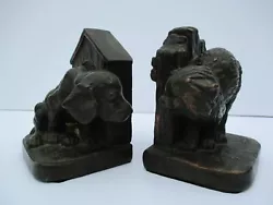 Buy Antique Vintage Bookends Pair Doorstop Dog Puppy Kitty Cat 1920's Sculpture Old • 212.62£