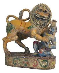 Buy Antique Mythical Lion & Hunter - Hand Carved & Painted - India - 19th Century • 4,920.21£