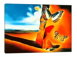 Buy Salvador Dali Landscape Butterflie Paint Picture Print On Framed Canvas Wall Art • 23.49£