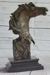 Buy Horse Lovers 100% Solid Bronze Horses Head Bust Sculpture Statue Equestrian • 99.24£