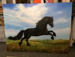 Buy  Black Horse Oil Painting On Canvas By Polish Artist Barbara Motyl Teclaw • 120£