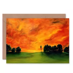 Buy Oil Painting Sunset Field Landscape Tree Bday Blank Greeting Card With Envelope • 4.42£