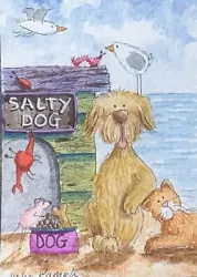 Buy ACEO Original Watercolour Painting Seascape, Beach Hut, Dog Cat, Mouse, Crab • 10.50£