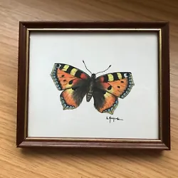 Buy Vintage Framed Watercolour Of Small Tortoiseshell Butterfly Signed L. Haque • 7£