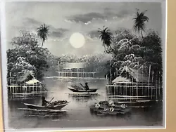 Buy Original Balinese Painting Oil/acrylic Fishing Village Scene - Black/white • 145.60£
