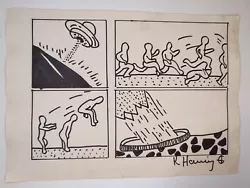 Buy Keith Haring Painting Drawing On Old Paper Signed Stamped • 83.63£