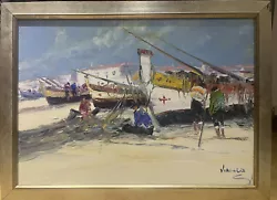 Buy Virgilio Costa B1934 - Portuguese Artist - Beach Scene With Boats - Signed Oil • 290£