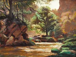 Buy 19th Century IMPRESSIONIST SUN DAPPLED WOODED RIVER SCENE Antique Oil Painting • 0.99£