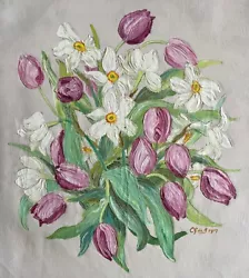 Buy Superb Daffodil/Tulip Oil On Canvas By Cicely Glyn De Beer 1892-1973 Signed 1957 • 100£