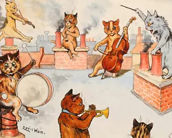 Buy Louis Wain Cat Orchestra Music Painting Albert Hoffman Real Canvas Art Print • 11.84£
