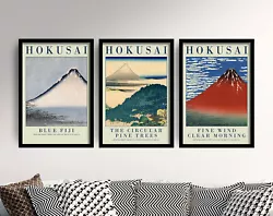 Buy Set Of Three Mount Funi Paintings By Katsushika Hokusai Art Print Poster Blue • 19£