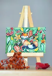 Buy ACEO Original Miniature Watercolour Painting, Art Card, Fox In Autumn Leaves • 9.99£