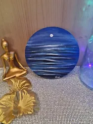 Buy Original Full Moon Seascape Painting, Hand Painted On Round Wooden Board 10 Cm • 9.77£